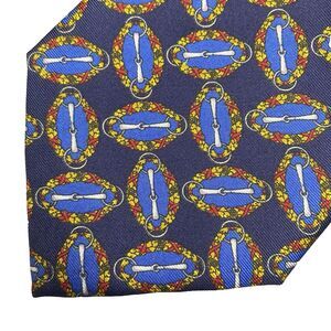 Vintage RICHEL Silk Tie Equestrian Horsebit Stirrup Handmade Spain Mens Blue